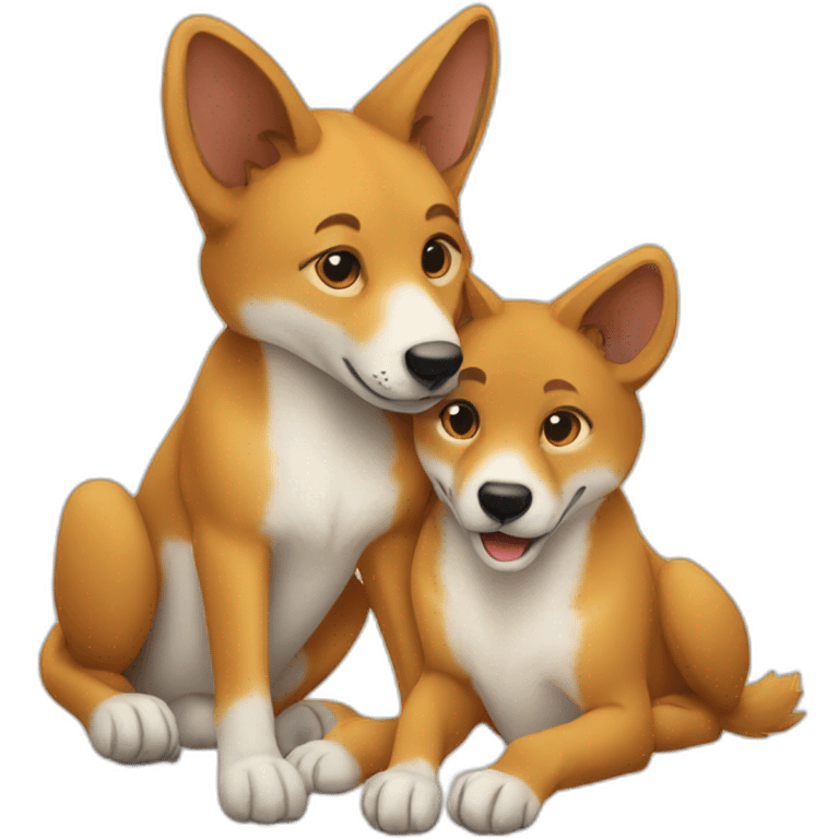 A dingo hugging a dingo pup emoji