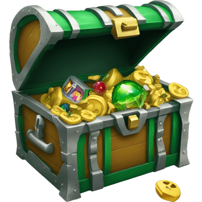 open Green treasure chest with arcade cabent coming out emoji