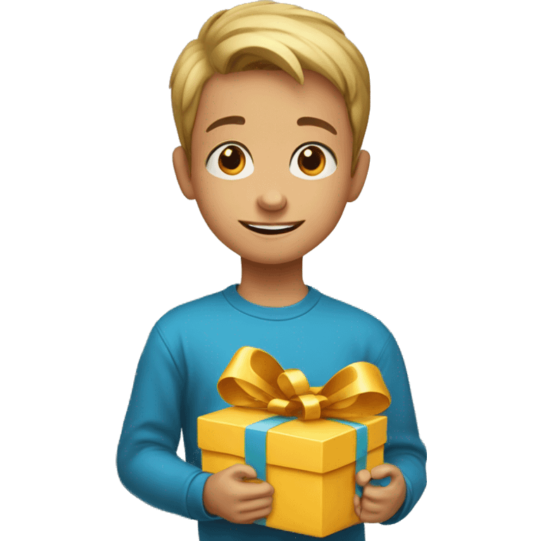 Young boy with a present emoji