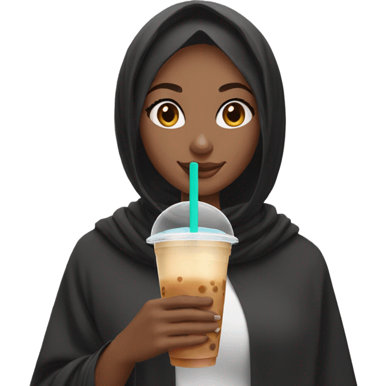 Black hijab girl drinking a bubble tea emoji