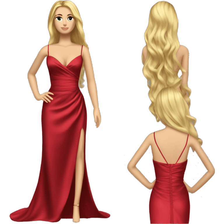 Red satin evening gown with spaghetti straps, a V-neck, ruched waist, and a high side slit. Designed as a standalone item, without a mannequin or person, similar to the dress emoji style. emoji