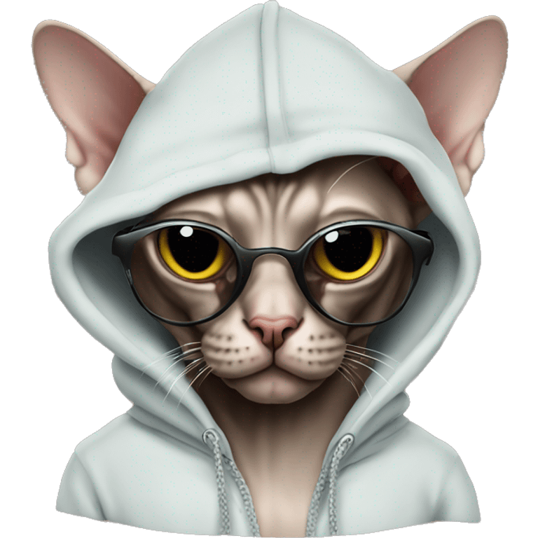 Sphynx cat with sunglasses and a hoodie emoji