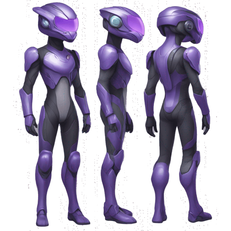 A Reptile-Raptor-Genesect-Mewtwo-Fakémon with a futuristic visor-helmet and wearing a techwear-suit Full Body emoji