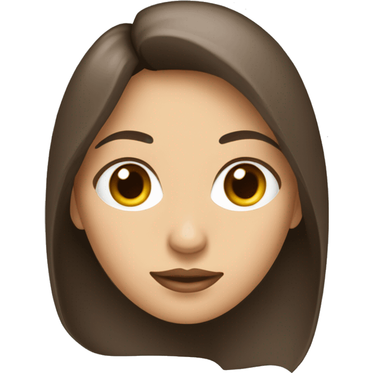 Mujer blanca con ojos marrones pelo marrón oscuro y largo no emoji