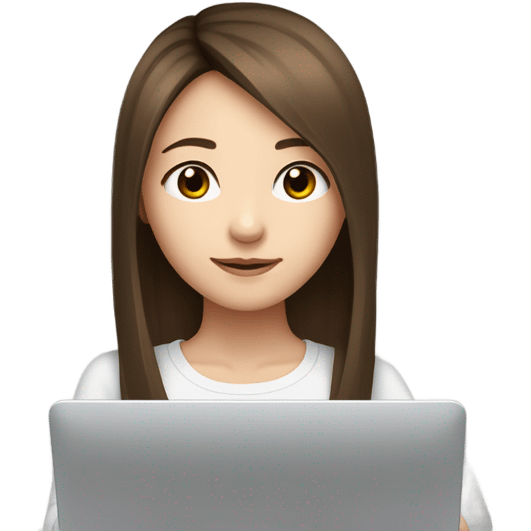 Beautiful girl,brown hair,straight hair，long hair,Black eyes,Chinese, typing on laptop  emoji