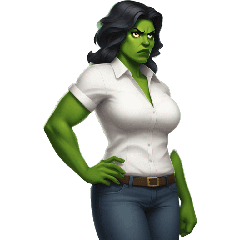 Curvy angry she hulk wearing a white shirt in love  emoji