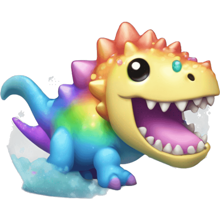 Kawaii rainbow pastel bedazzled Dino in an under the sea snow globe  emoji