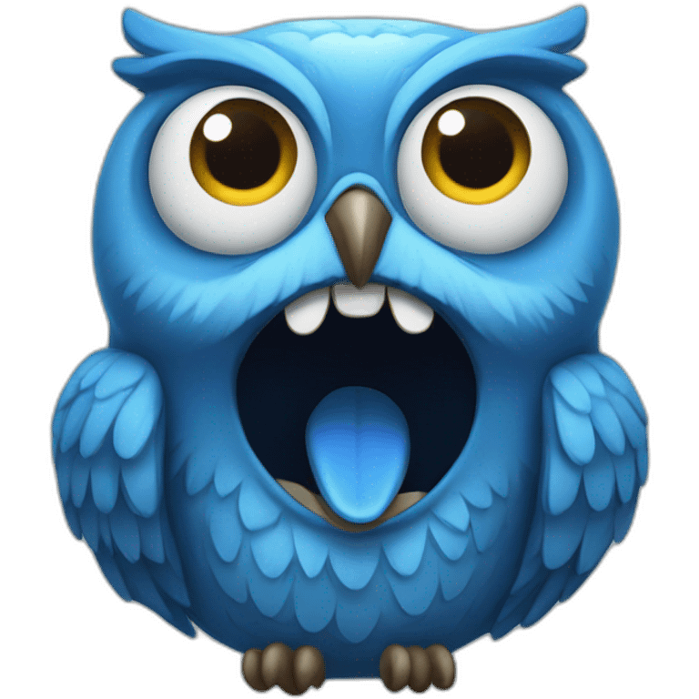 blue owl happy mouth singing emoji