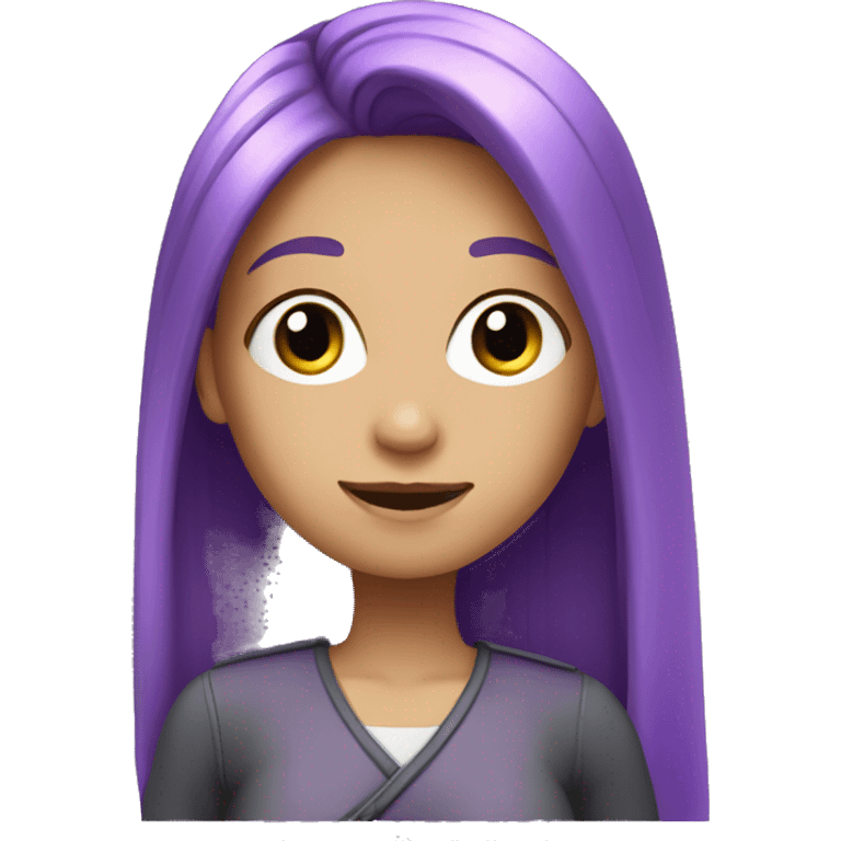 girl with long straight purple hair and light skin, saluting emoji