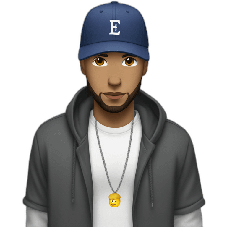 Eminem with beard look & wearing a kangol hat with hoodie cap on emoji