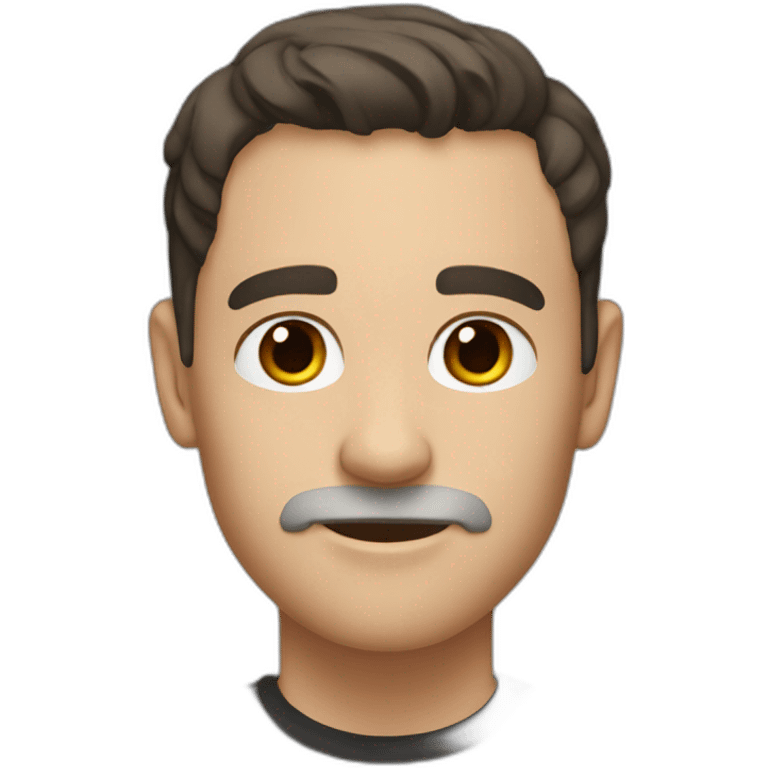 a shaved white man with messy mid-long dark brown hair, with a black t-shirt emoji