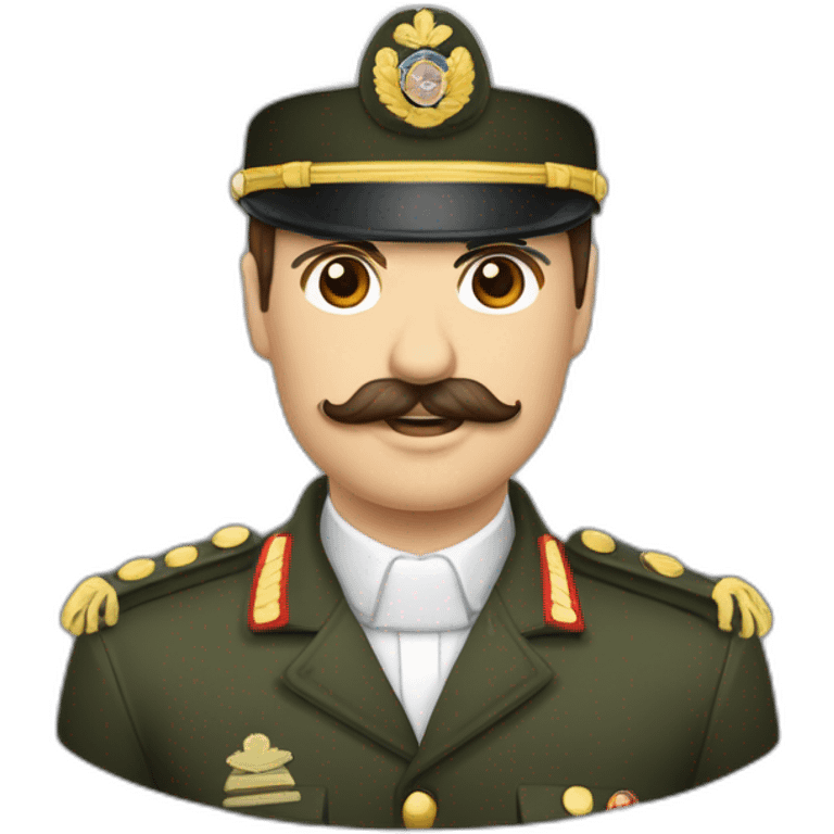 Cheveux bruns coiffés en arrière, petite moustache carrée, yeux sombres, visage plutôt anguleux. Il portait souvent l'uniforme militaire emoji