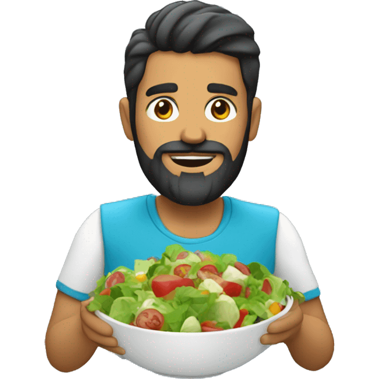 Latino man with beard eating salad emoji