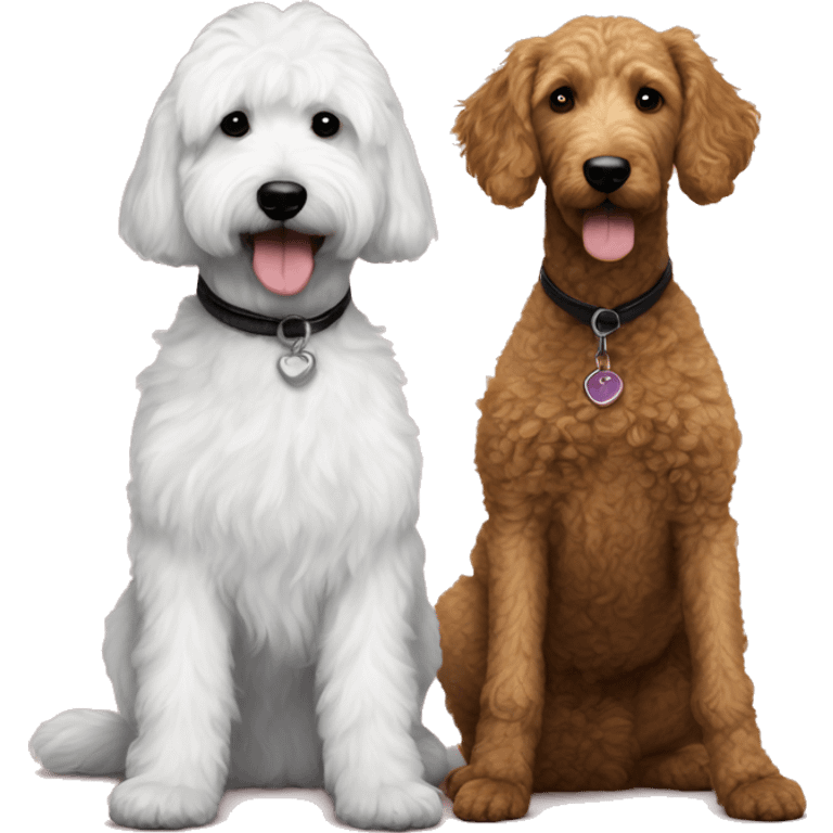 Goldendoodle dog sitting next to another small black doodle dog emoji