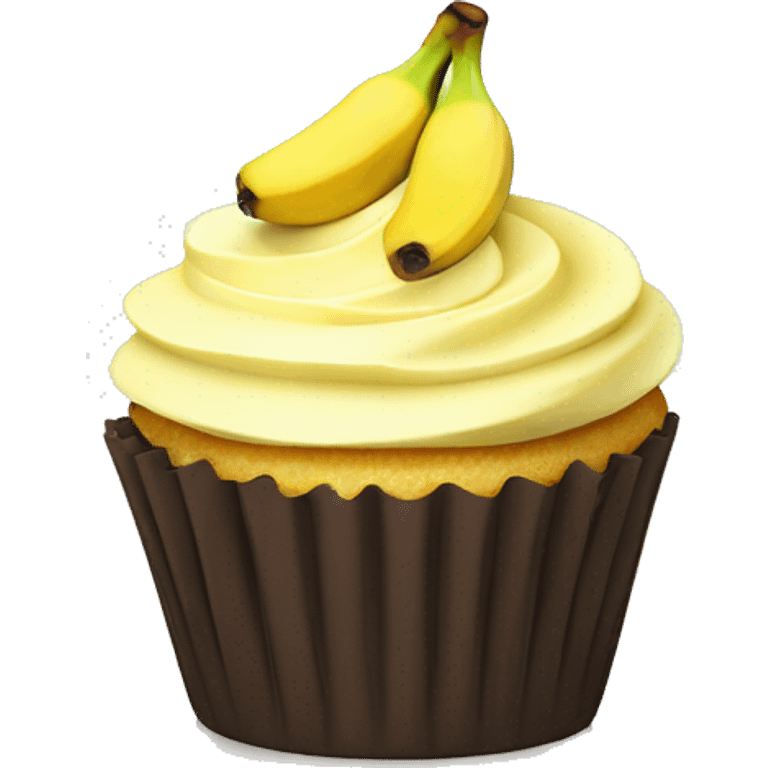 Vanilla cupcake topped with banana slice emoji