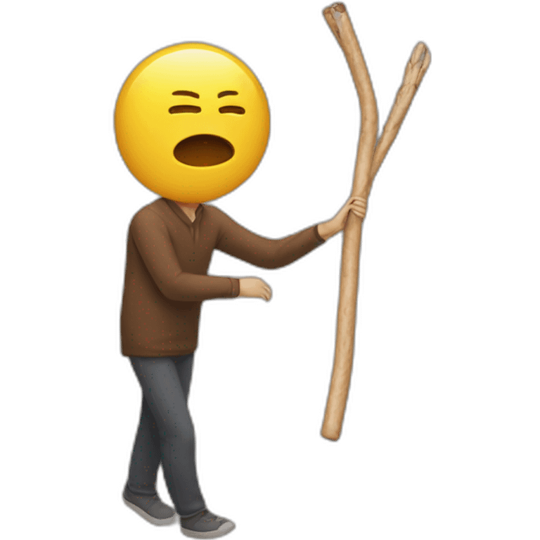 A stick hits a man in the head emoji