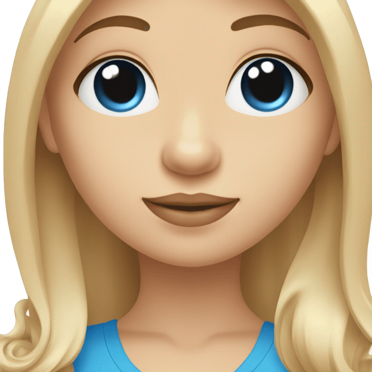 Blonde girl with long straight hair and blue eyes holding a maltipoo  emoji