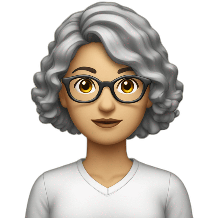 Profesora pelo gris ondulado y gafas r9sas emoji