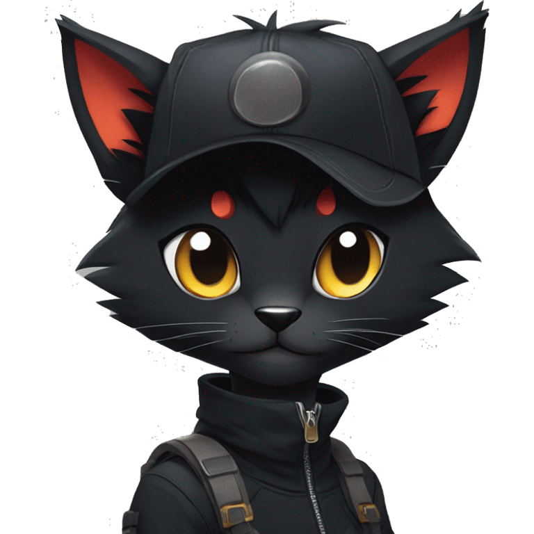 Edgy Shy Anthro boyish cool pretty dark black Litten-Pokémon-cat-fursona techwear emoji