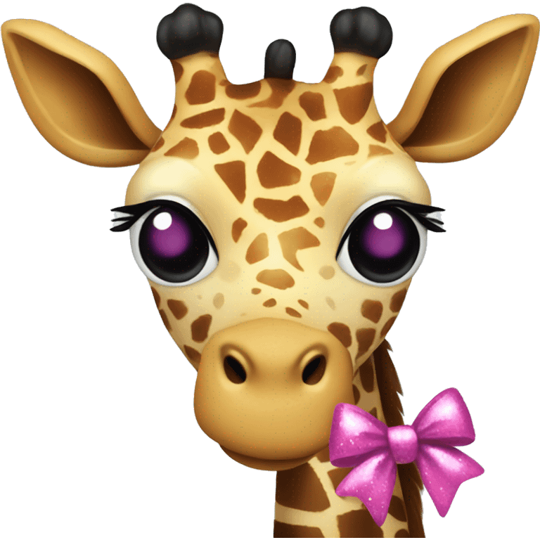 Giraffe toy with pink and black bow and sparkly eyes emoji