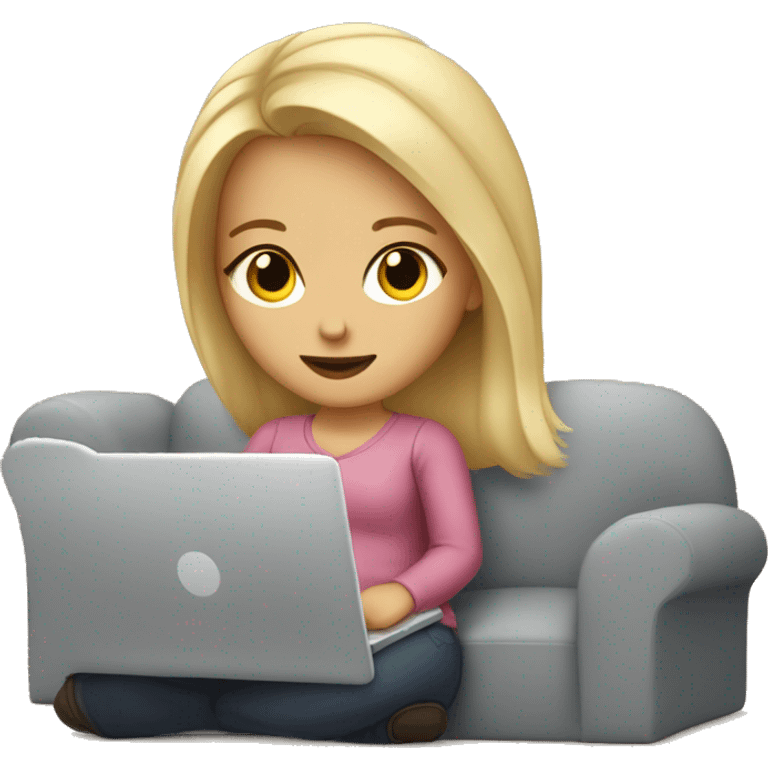 white girl with blonde hair sitting on the couch laptop on her lap emoji