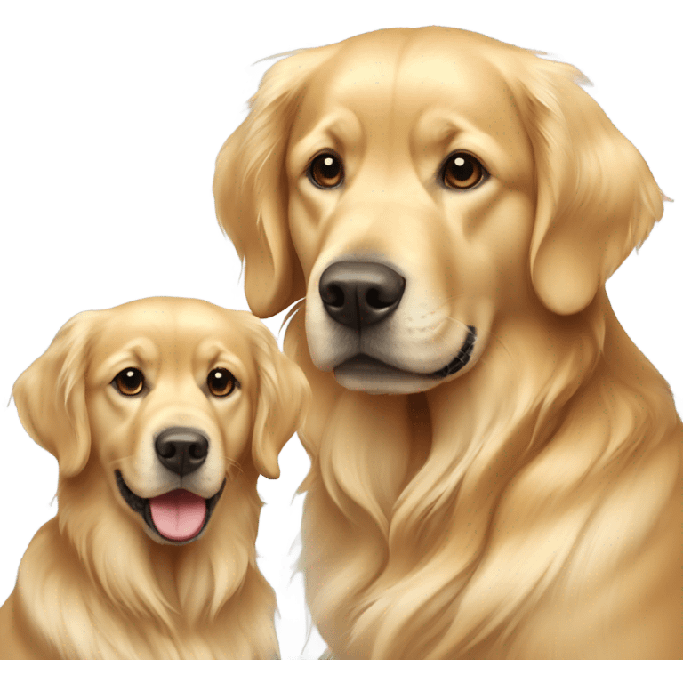 2 golden retrievers. 1 is taller and skinnier. The other is more normal size with lighter hair emoji