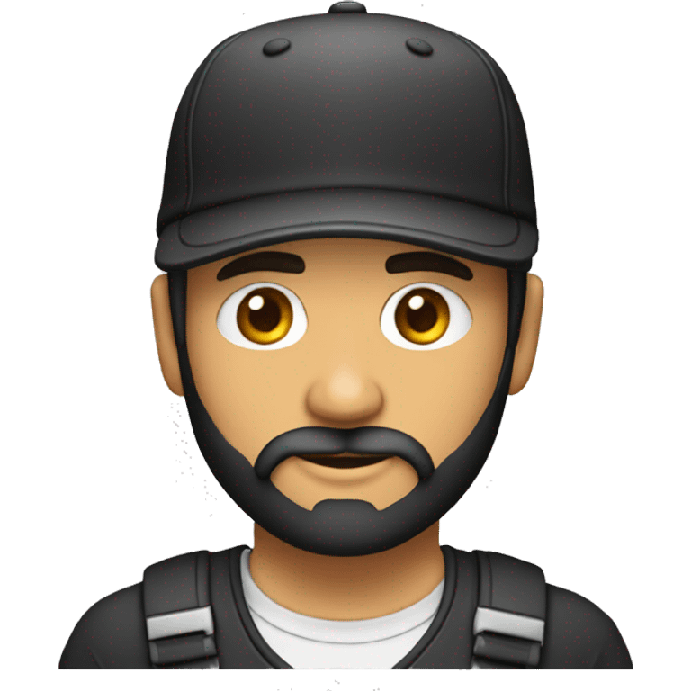 Hombre trigueño cuerpo completo fuerte de 30 años con barba y gorra ojos color negro  emoji