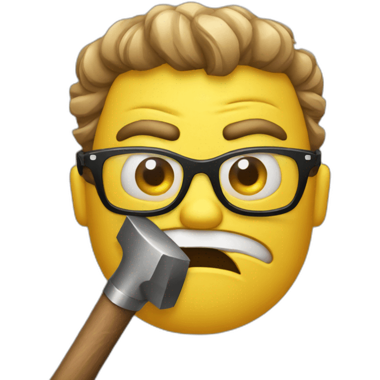 Hammer with angry face and glasses emoji