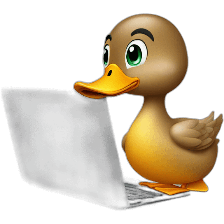 quite duck works at computer science and setring on laptop emoji