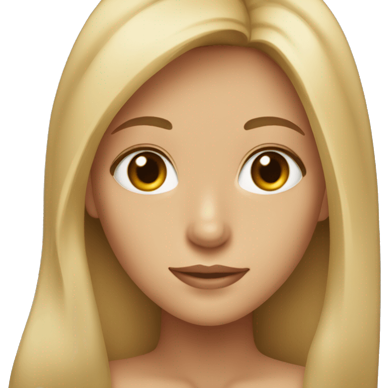 A tan girl with long blond hair hazel eyes and a black shirt  emoji