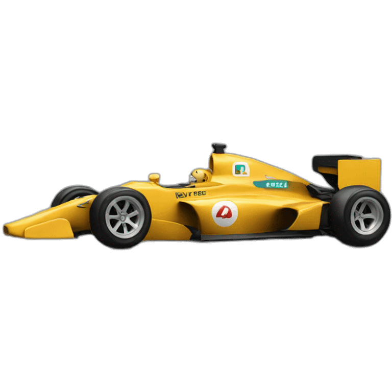 Golden retriever driving a F1 car emoji