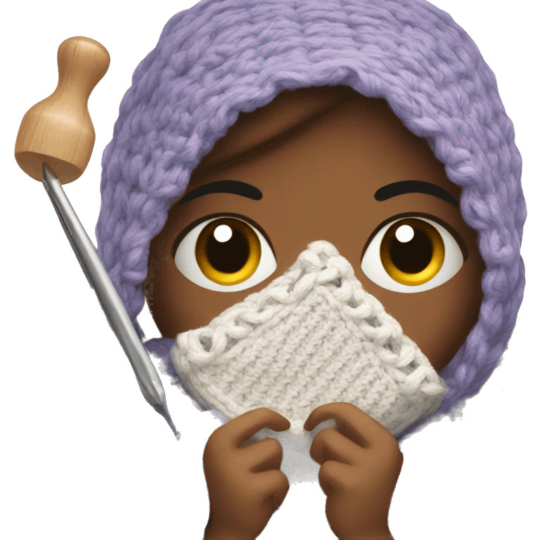 Girl inside a blanket with a crochet hook emoji