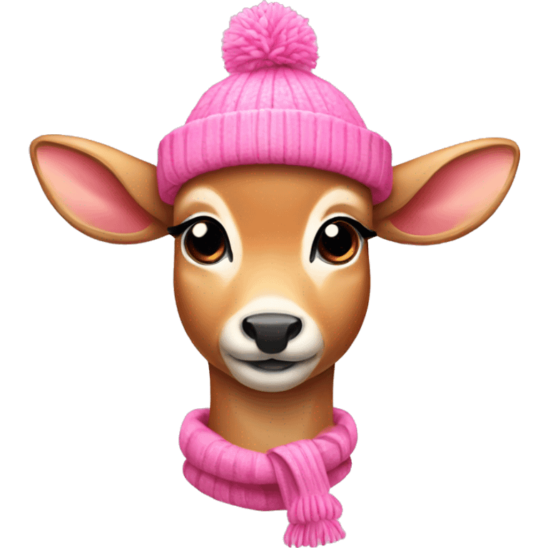 cute deer wearing a pink winter hat emoji