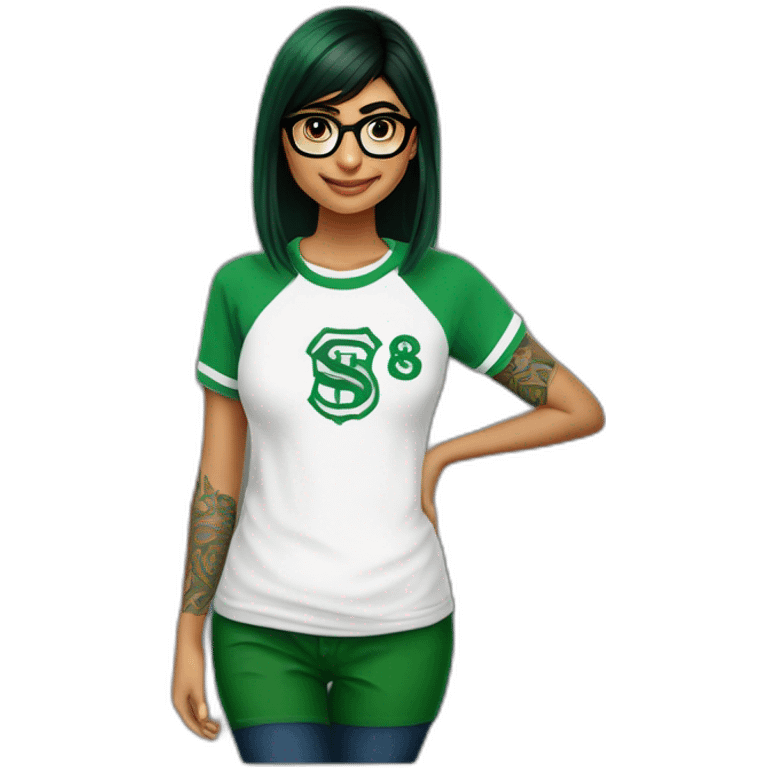 Mia Khalifa white tshirt green sleeves slytherin logo emoji