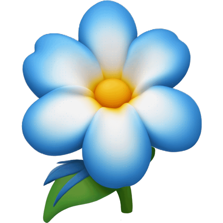 La imagen muestra una flor azul y blanca con estambres amarillos en el centro sobre un fondo blanco.Y que la flor se parezca a una de hawaii emoji