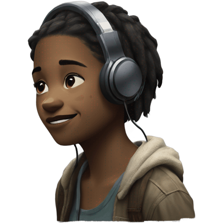 Ellie from the last of us listening to music on a sony Walkman  emoji