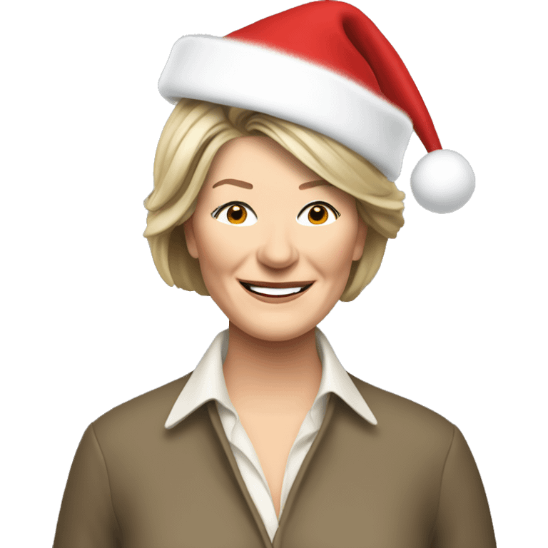 Drunk Martha Stewart wearing a Santa hat emoji