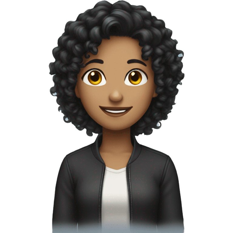 Girl with black curly hair is happy emoji