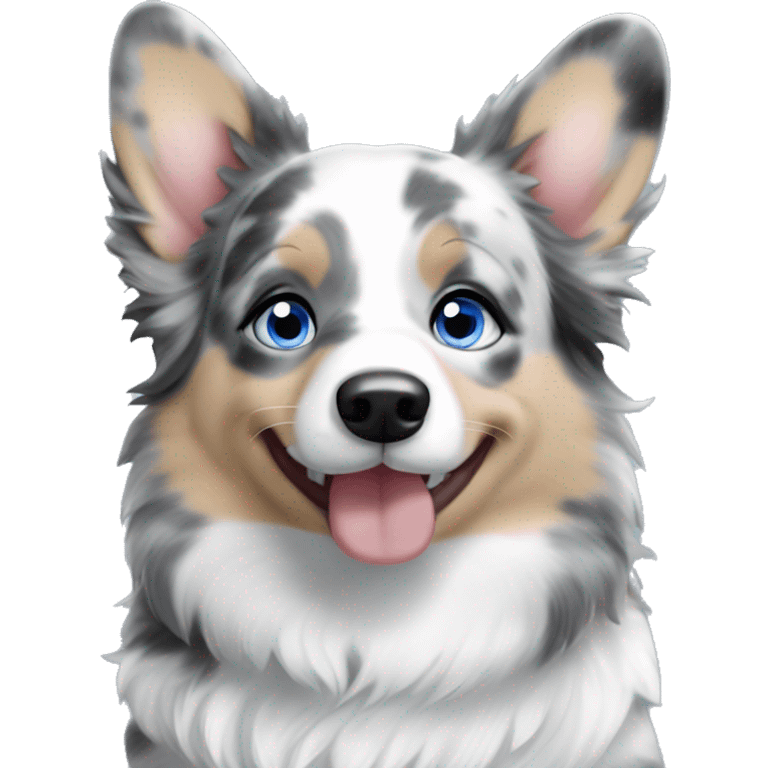 Blue Merle girl corgi with a blue eyes emoji