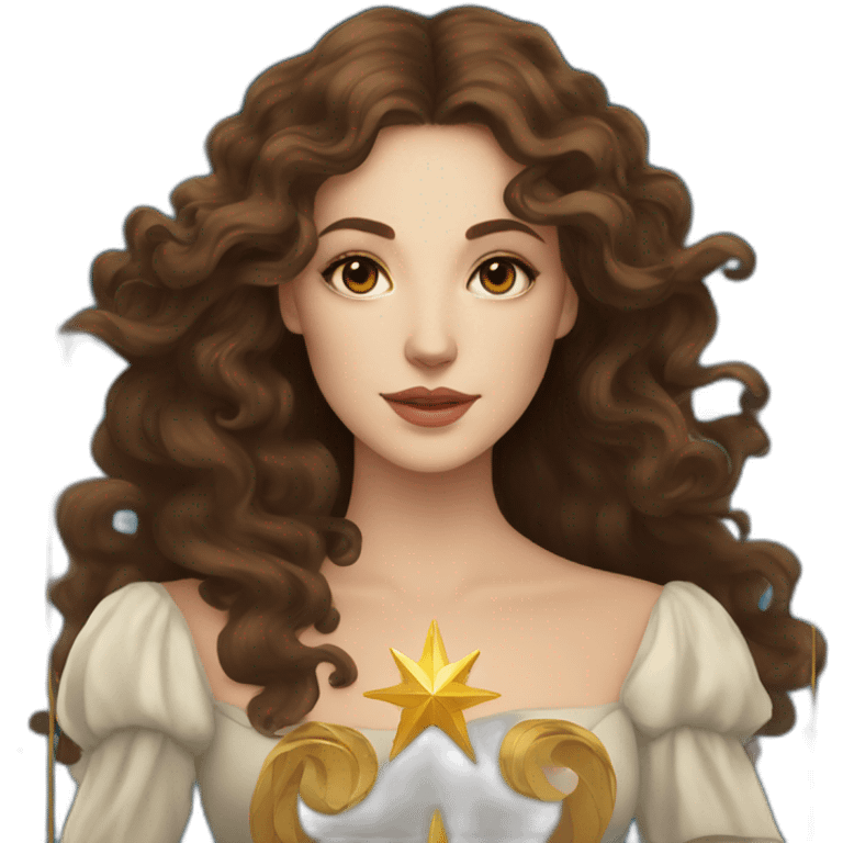 tarot cards with a white young elegant woman with long brown curls and a golden star on it emoji