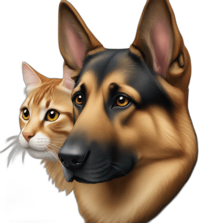 Photo realistic German shepherd with tabby cat emoji