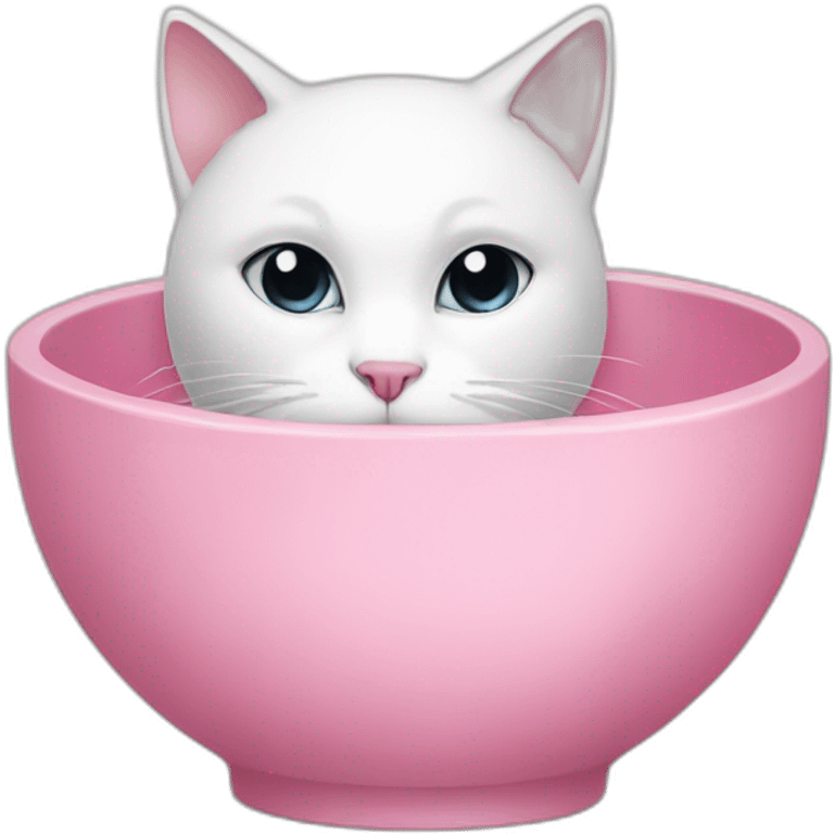 White cat eats from her pink bowl emoji