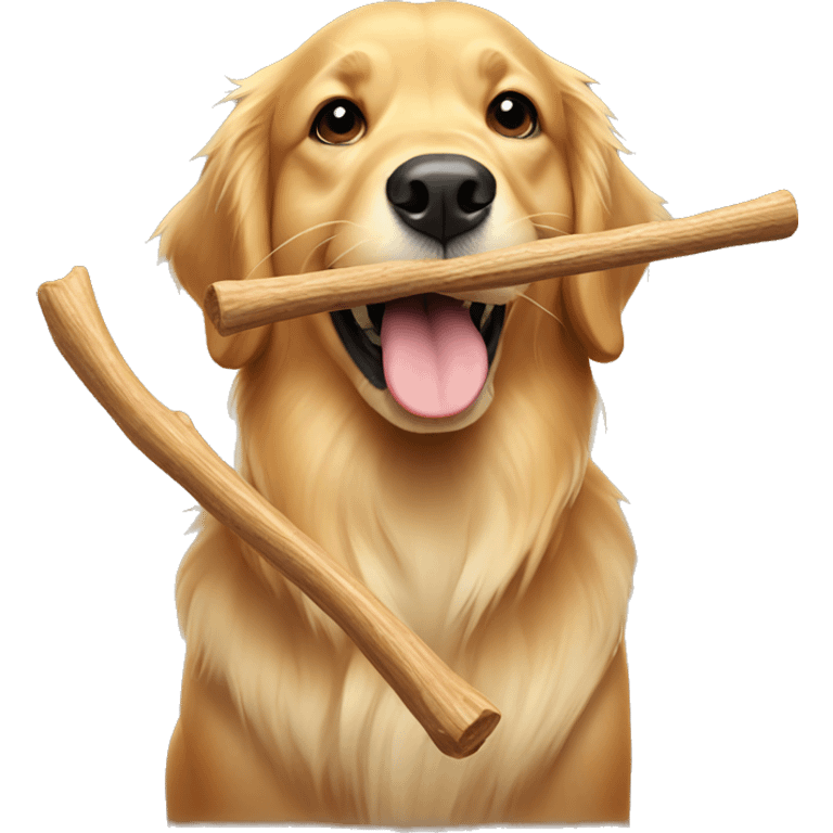 golden retriever dog holding a stick in its mouth emoji