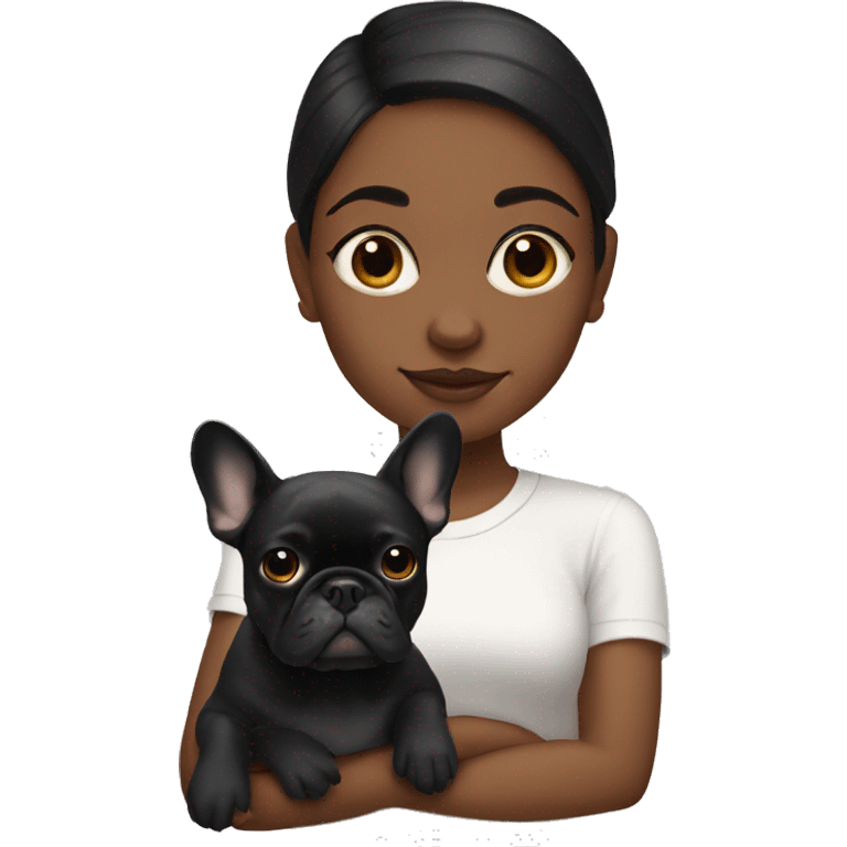 Girl with black French bulldog  emoji