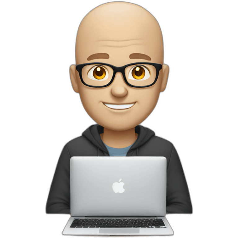 white bald man with glasses uses MacBook emoji