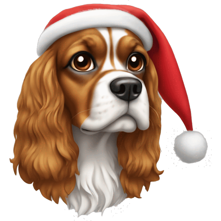 King Charles dog wearing Santa hat emoji