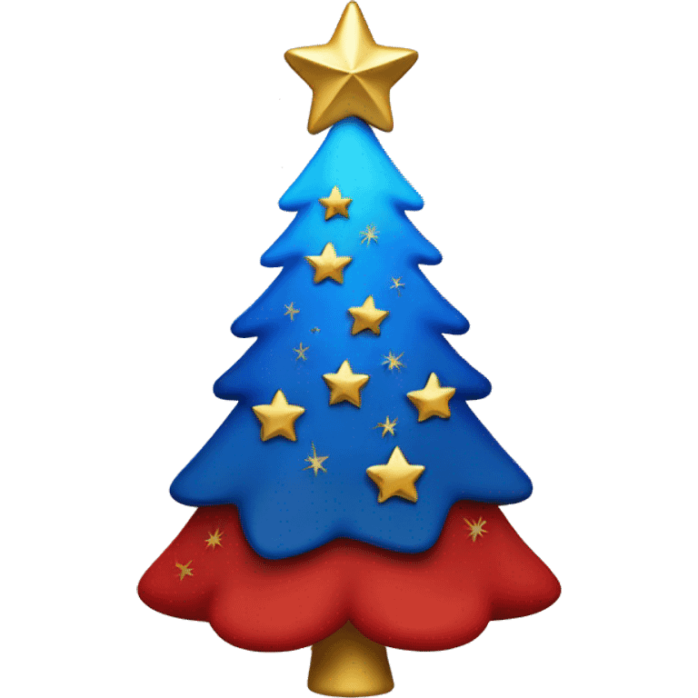 Half red half blue Christmas tree with a gold star  emoji