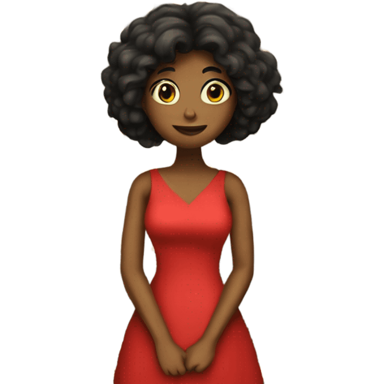 yellow woman, dark matted hair, red dress, worms emoji