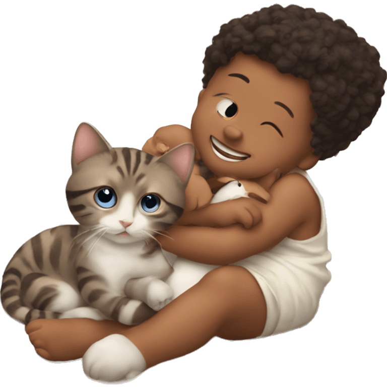 Baby with cat being besties  emoji