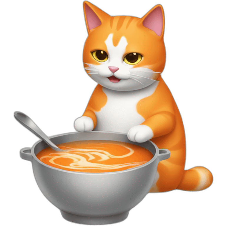 orange and white cat cooking a bowl of strange soup emoji